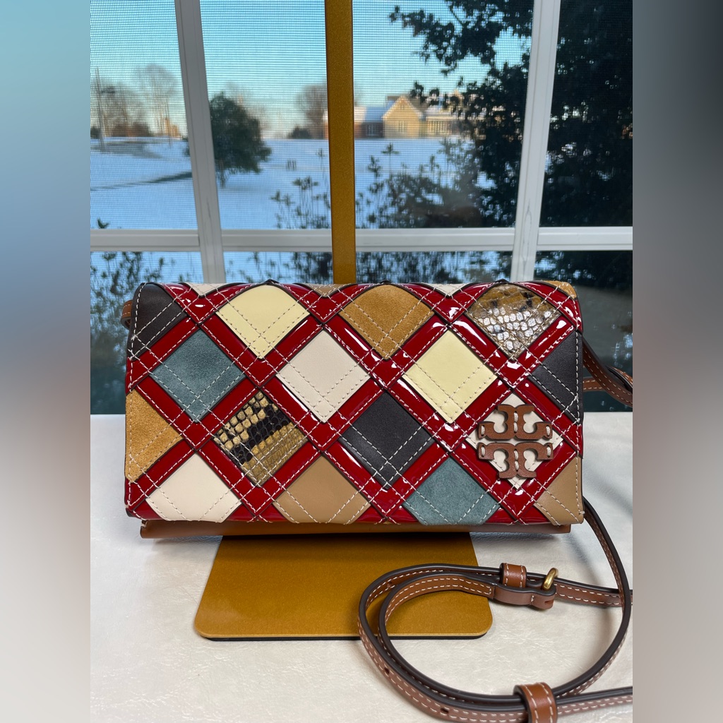 Tory Burch Mcgraw Exotic Patchwork Wallet Crossbody Nwt